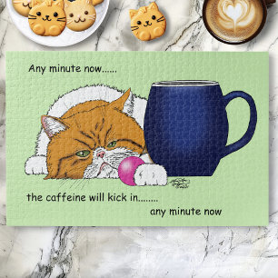 Funny Orange Cat Blue Coffee Mug Jigsaw Puzzle