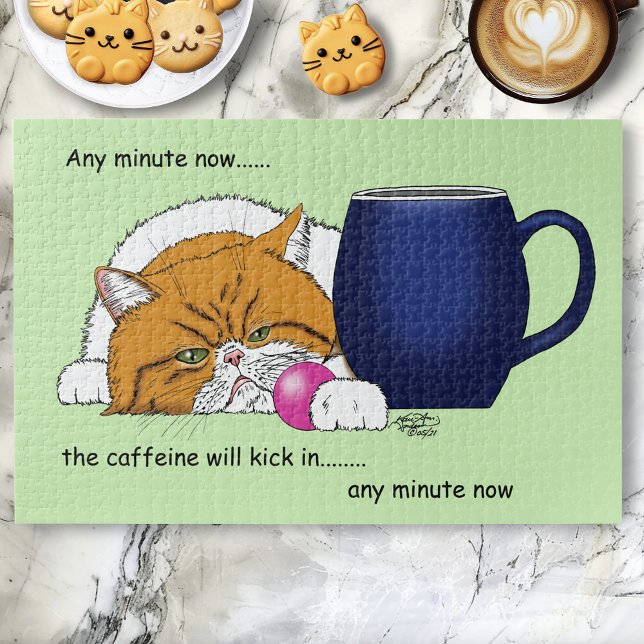 Funny Orange Cat Blue Coffee Mug Jigsaw Puzzle (Creator Uploaded)