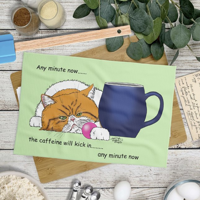 Funny Orange Cat Blue Coffee Mug Kitchen Towel (Creator Uploaded)