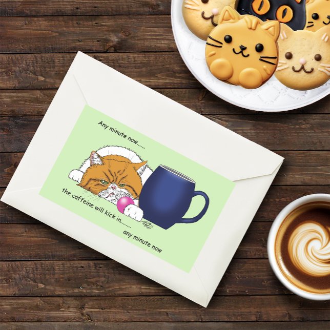 Funny Orange Cat Blue Coffee Mug Rectangular Sticker (Creator Uploaded)