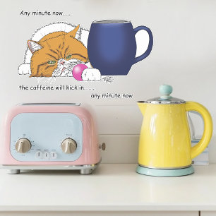 Funny Orange Cat Blue Coffee Mug Sticker