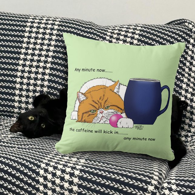 Funny Orange Cat Blue Coffee Mug Throw Pillow (Creator Uploaded)