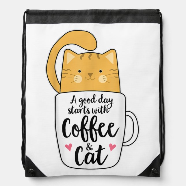 Funny Orange Cat Coffee Mug Cat Lover  Drawstring Bag (Front)