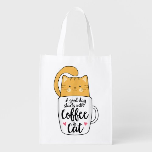 Funny Orange Cat Coffee Mug Cat Lover  Grocery Bag