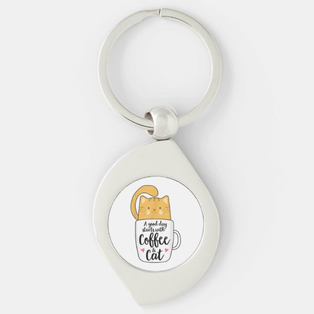 Funny Orange Cat Coffee Mug Cat Lover  Keychain (Front)