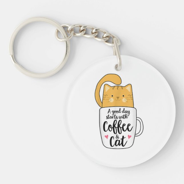 Funny Orange Cat Coffee Mug Cat Lover  Keychain (Front)