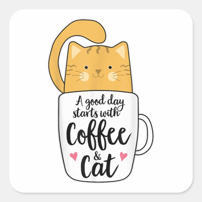 Funny Orange Cat Coffee Mug Cat Lover  Square Sticker (Front)