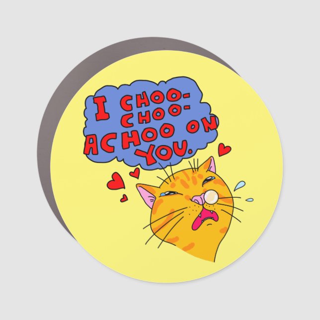 Funny Orange Cat Love Text Yellow Background Car Magnet (Front)