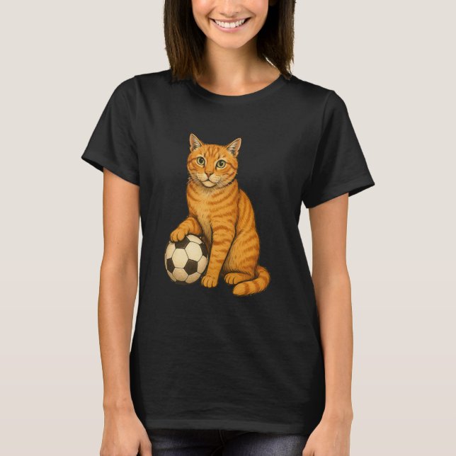 Funny Orange Cat Soccer T-Shirt (Front)