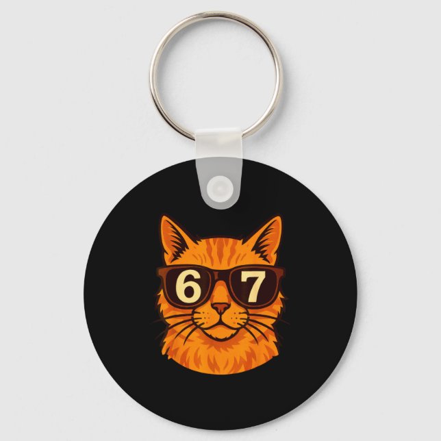 Funny Orange Cat Sungles 67 Six Seven Meme  Keychain (Front)