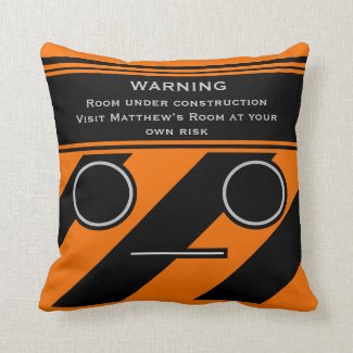 Funny Orange Construction Emoji Sign Boy Room Throw Pillow