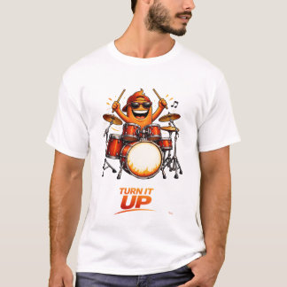 Funny Orange Drummer Character Music Illustration T-Shirt