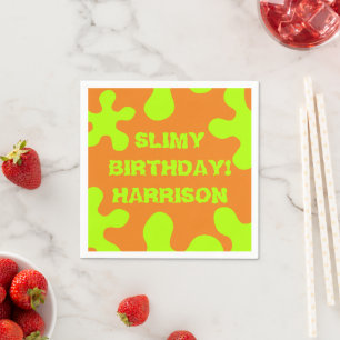 Funny orange green slime custom name birthday napkins