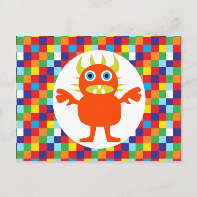 Funny Orange Monster Creature Bright Color Blocks Postcard (Front)