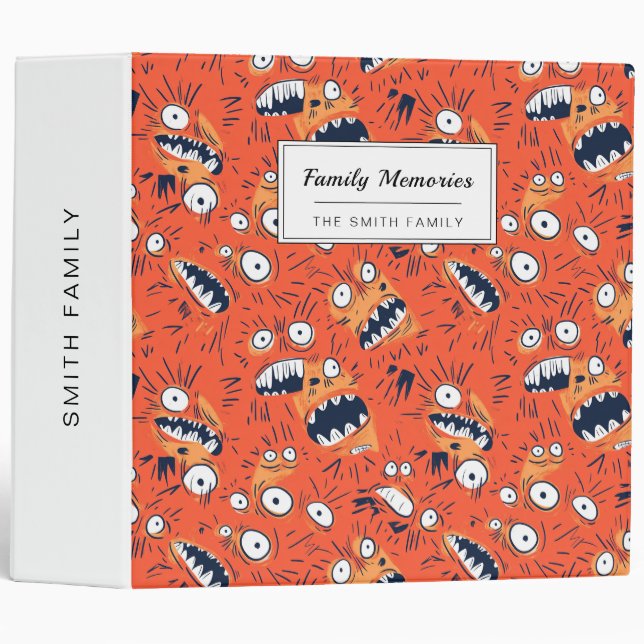 Funny Orange Monster Shouting Face  3 Ring Binder (Front/Spine)