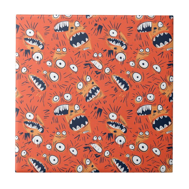 Funny Orange Monster Shouting Face  Ceramic Tile (Front)