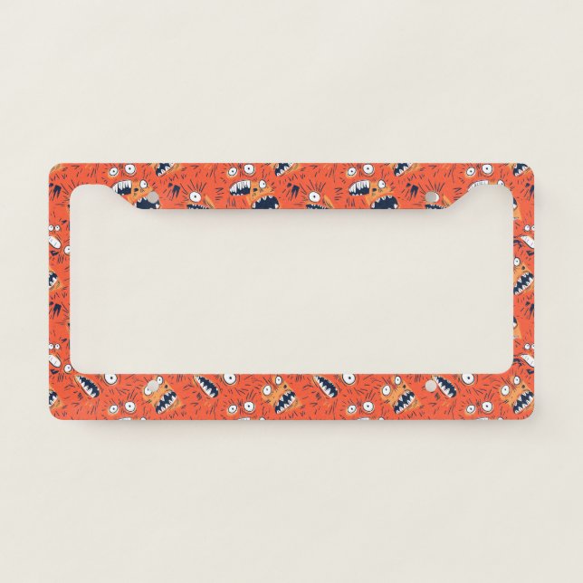 Funny Orange Monster Shouting Face  License Plate Frame (Front)