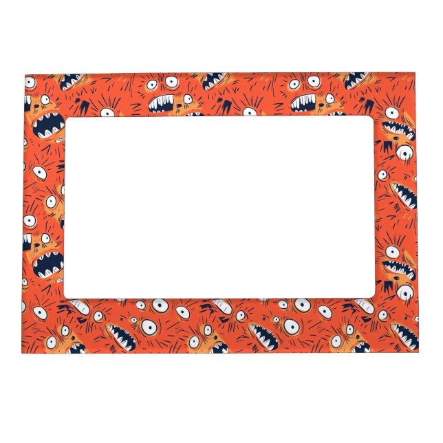 Funny Orange Monster Shouting Face  Magnetic Frame (Front)