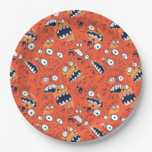 Funny Orange Monster Shouting Face Paper Plates