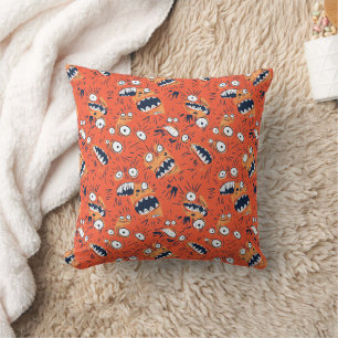 Funny Orange Monster Shouting Face  Throw Pillow