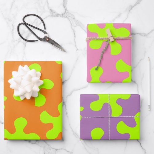 Funny orange pink lavender purple green slime kids wrapping paper sheets