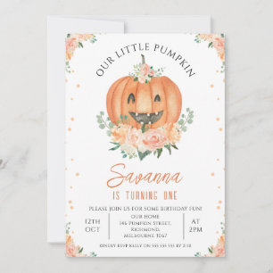 Funny Orange Smiling Pumpkin 1st Birthday Invitation