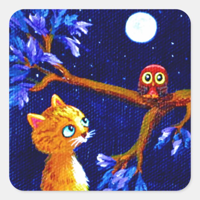 Funny Orange Tabby Cat Creationarts Square Sticker (Front)