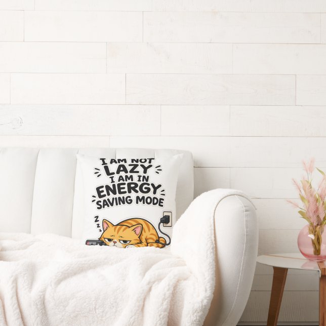 Funny Orange Tabby Cat Energy Saving Mode Lazy Throw Pillow (Couch)
