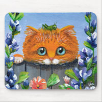 Funny Orange Tabby Cat Grasshopper Creationarts Mouse Pad