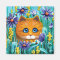 Funny Orange Tabby Cat Mouse Flowers Creationarts