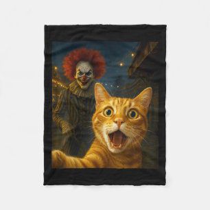 Funny Orange Tabby Cat Selfie Creepy Clown Soky Ca Fleece Blanket
