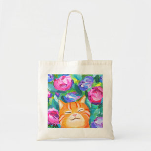 Funny Orange Tabby Cat With Flowers Cat lover gift Tote Bag