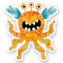 Funny Orange Three Eyed Monster with Tentacles Sticker