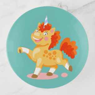 Funny orange unicorn trinket tray