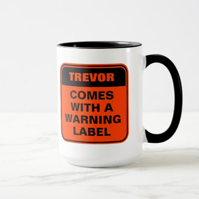 Funny orange warning label personalize caution mug (Right)