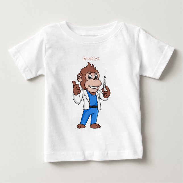 Funny orangutan ape cartoon doctor  baby T-Shirt (Front)
