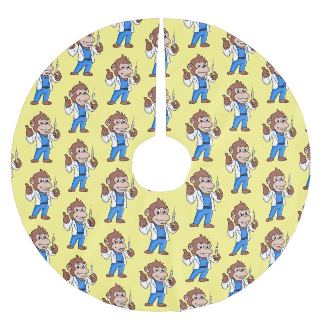 Funny orangutan ape cartoon doctor brushed polyester tree skirt (Front)