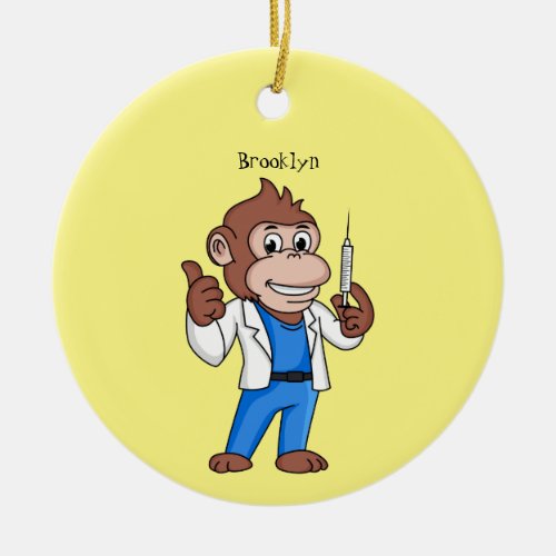 Funny orangutan ape cartoon doctor ceramic ornament
