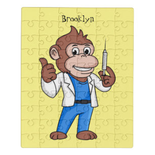 Funny orangutan ape cartoon doctor jigsaw puzzle