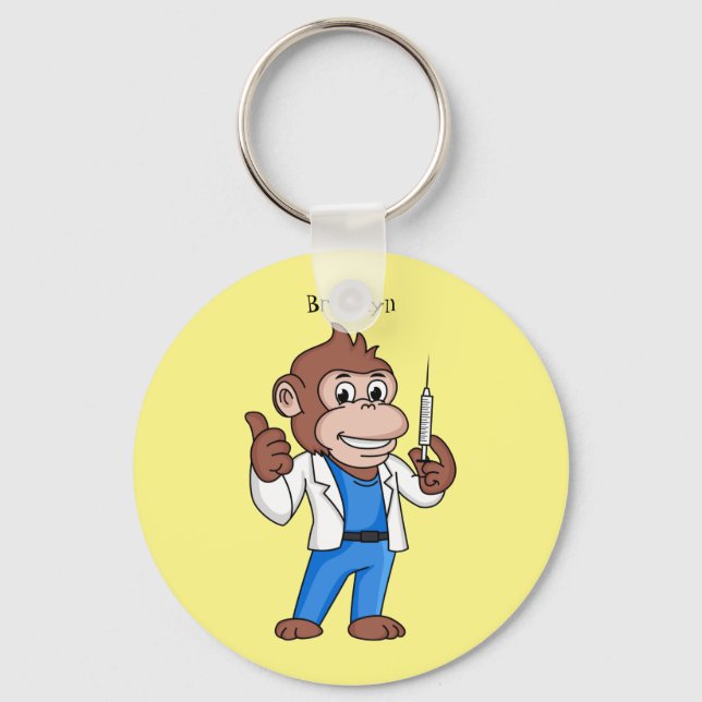 Funny orangutan ape cartoon doctor keychain (Front)