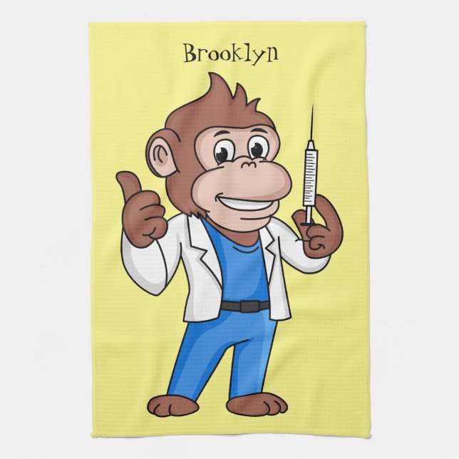 Funny orangutan ape cartoon doctor kitchen towel (Vertical)