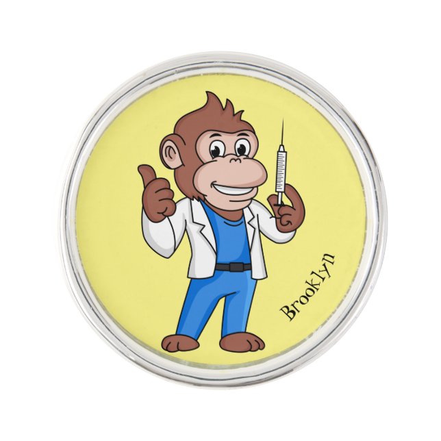 Funny orangutan ape cartoon doctor lapel pin (Front)