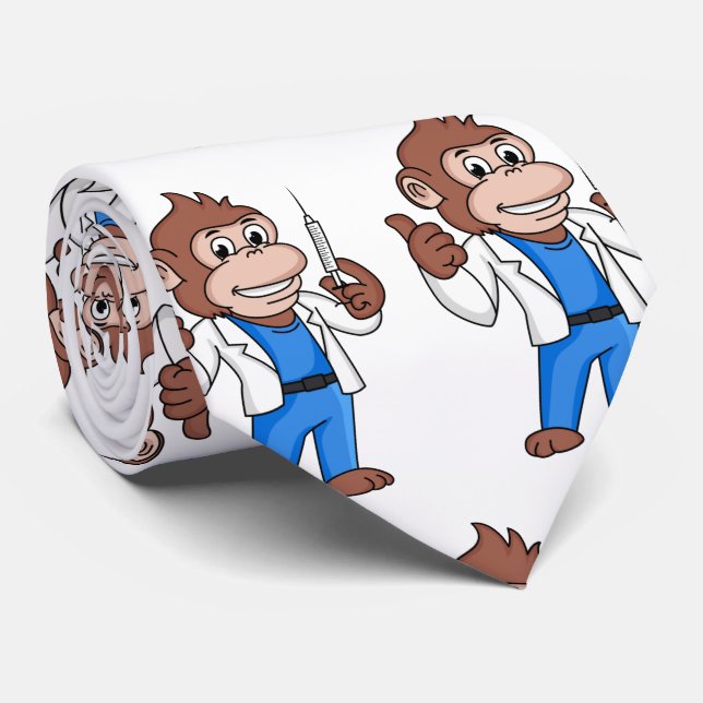 Funny orangutan ape cartoon doctor neck tie (Rolled)