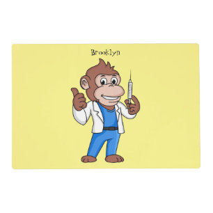 Funny orangutan ape cartoon doctor placemat