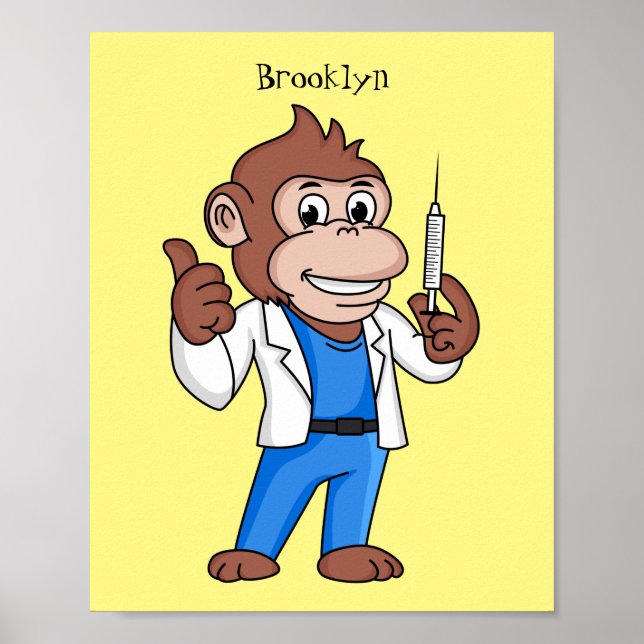 Funny orangutan ape cartoon doctor poster (Front)