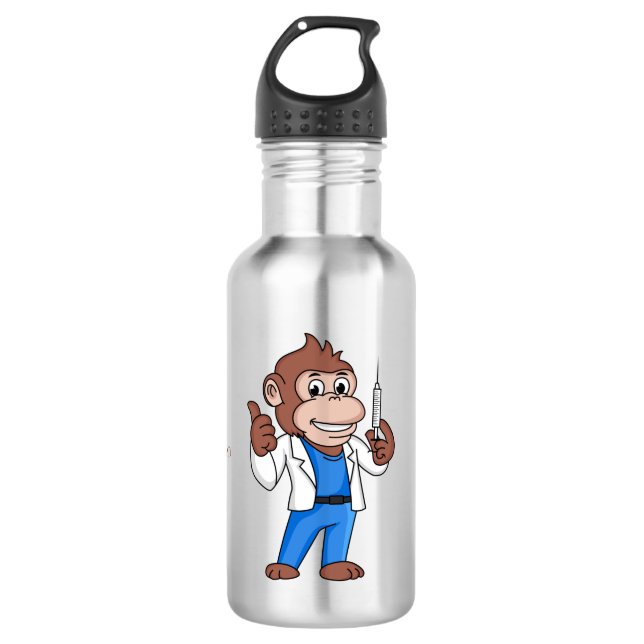 Funny orangutan ape cartoon doctor stainless steel water bottle (Front)