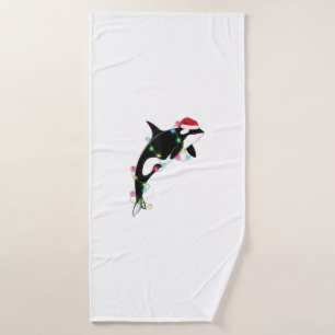 Funny Orca Killer Whale Santa Hat Christmas Sea An Bath Towel