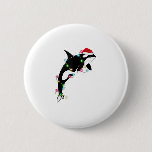 Funny Orca Killer Whale Santa Hat Christmas Sea An Button