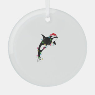 Funny Orca Killer Whale Santa Hat Christmas Sea An Glass Ornament