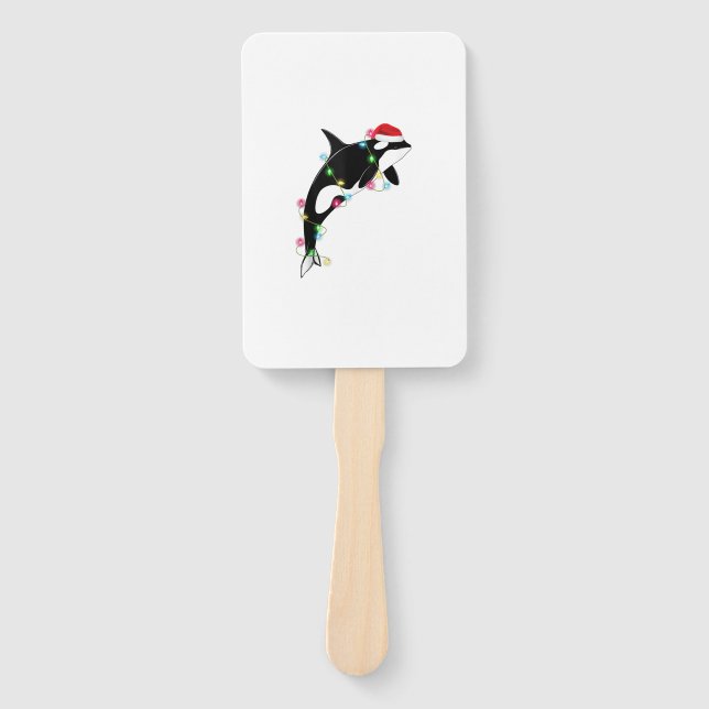 Funny Orca Killer Whale Santa Hat Christmas Sea An Hand Fan (Front)